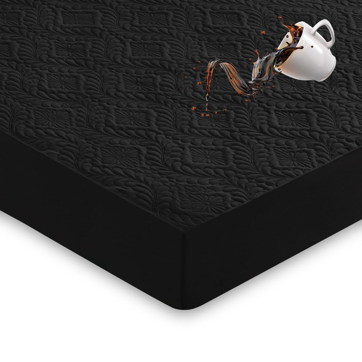 Sufdari Mattress Protector,Waterproof 18" Deep Pocket Mattress Cover Fitted Sheet Style with Elastic Rubber Band,Washable and Easy Care-Black,Queen