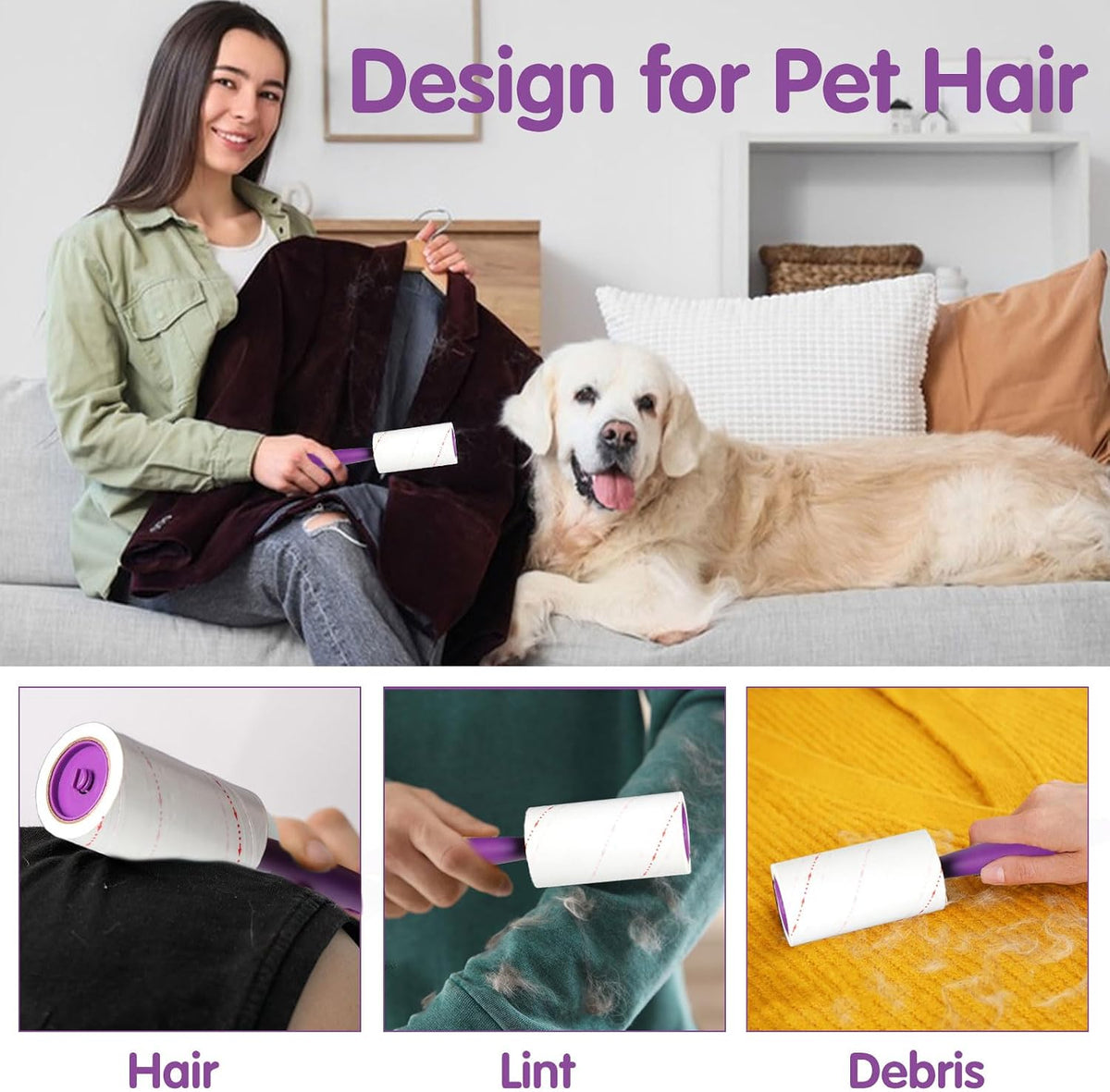 Lint Rollers for Pet Hair Extra Sticky 360 Sheets Dog and Cat Lint Remover