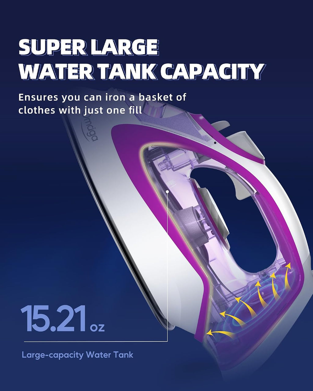 OMAIGA 1750W Steam Iron for Clothes, 450ml Large Water Tank, Self-Cleaning