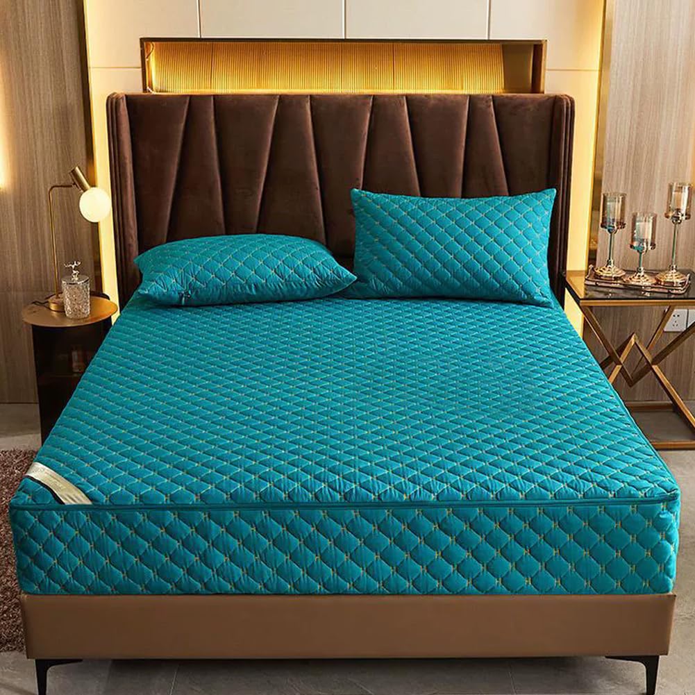 Grey/a,150x200+15cm, Customizable Full Zip Mattress Protector Cover Breathable&Anti Dust Mattress Encasement Cover Double/King Comfortable Fitted Sheet Mattress Cover Washable