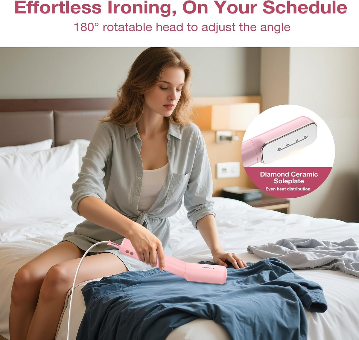 Newbealer 100-240V Clothes Steamer, 2in1 Travel Iron, 2 Steam Levels, 90ml