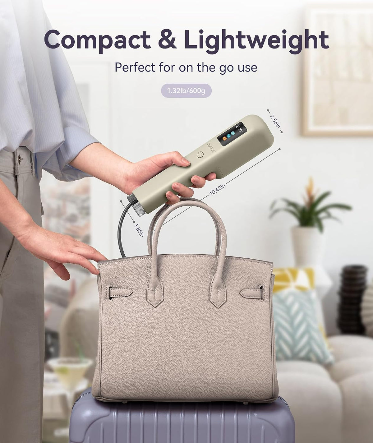 Travel Steamer for Clothes, 100-240V Dual Voltage Handheld Steamer & Iron 2-in-1, Digital Display, 20s Heat Up, Auto Shut-Off, Worldwide Use for Home & Business Travel (Gold)
