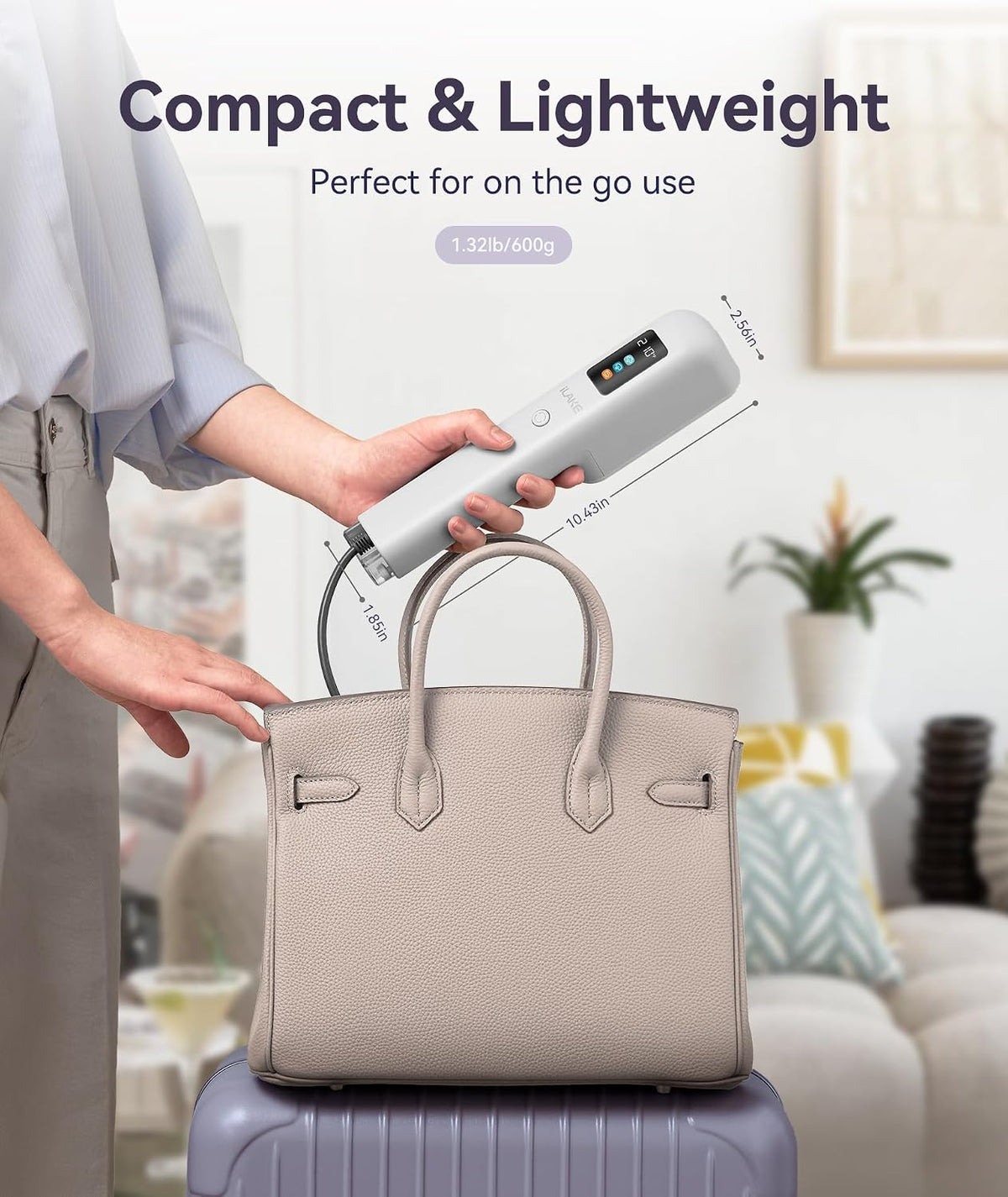 Travel Steamer for Clothes, 100-240V Dual Voltage Handheld Steamer & Iron 2-in-1, Digital Display, 20s Heat Up, Auto Shut-Off, Worldwide Use for Home & Business Travel (White)