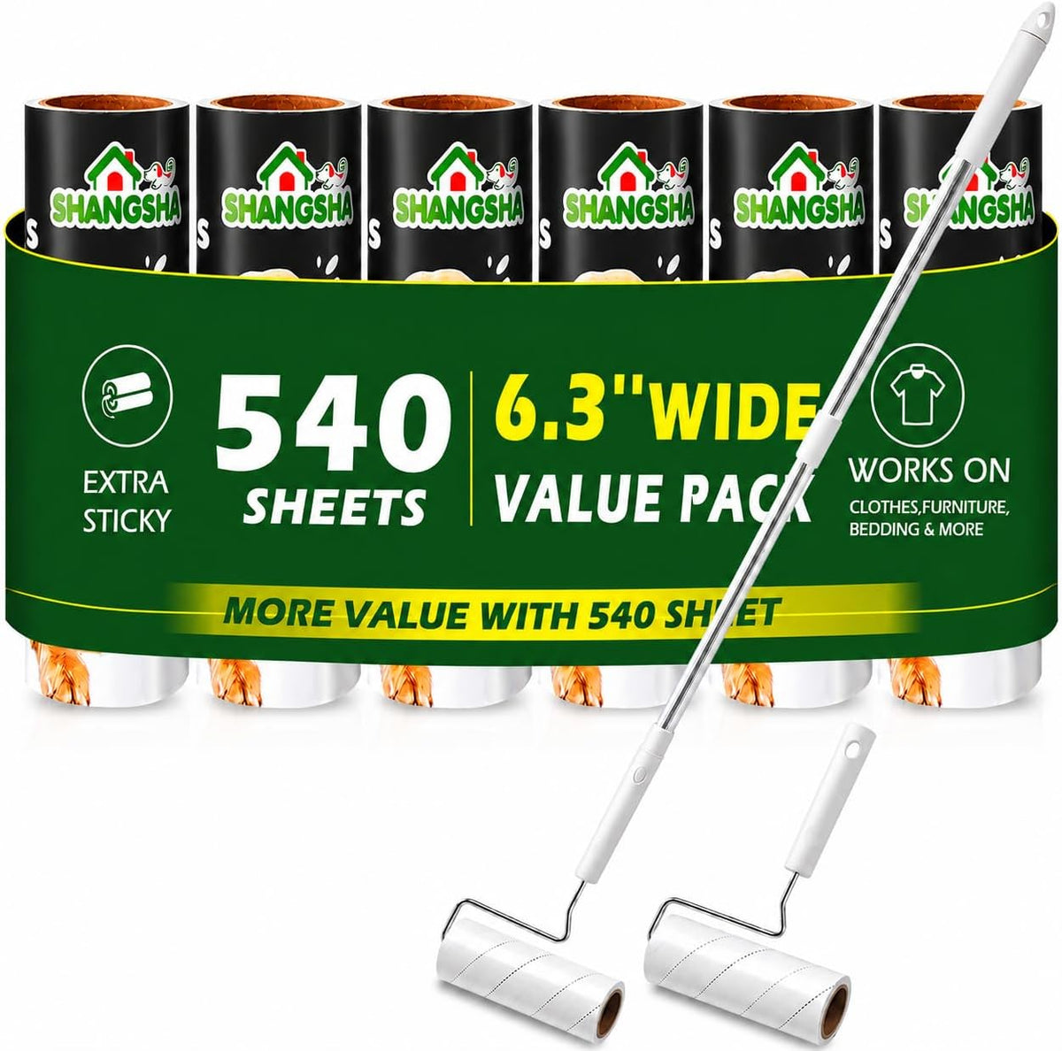Large Lint Roller, 540 Sheets with Detachable, Extendable Long Handle