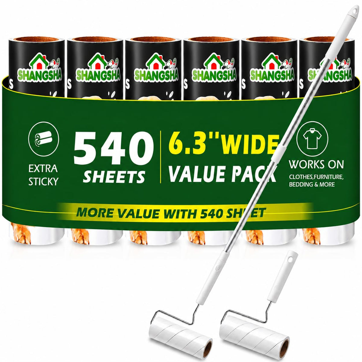 Large Lint Roller, 540 Sheets with Detachable, Extendable Long Handle