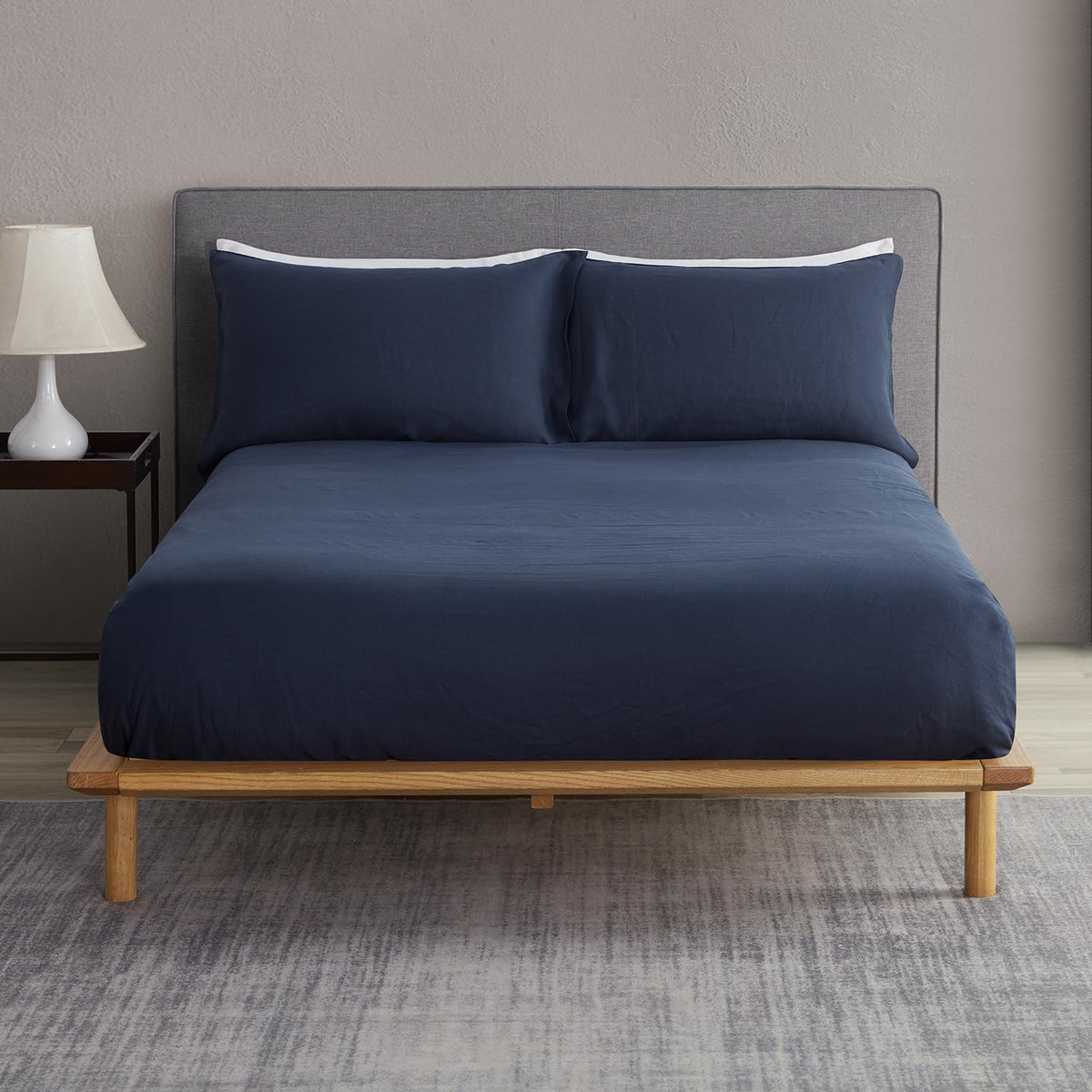 DAPU 100% French Linen Fitted Sheet Mattress Cover (1 Piece) with 16 Inch Deep Pocket, Pure Natural French Flax from Normandy, Ultra Soft, Breathable and Durable (Fog Gray, Queen).