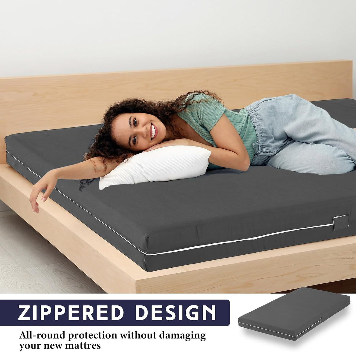 HunnmingRe Zippered Mattress Protector Fitted, Dark Gray, Queen,6-8in