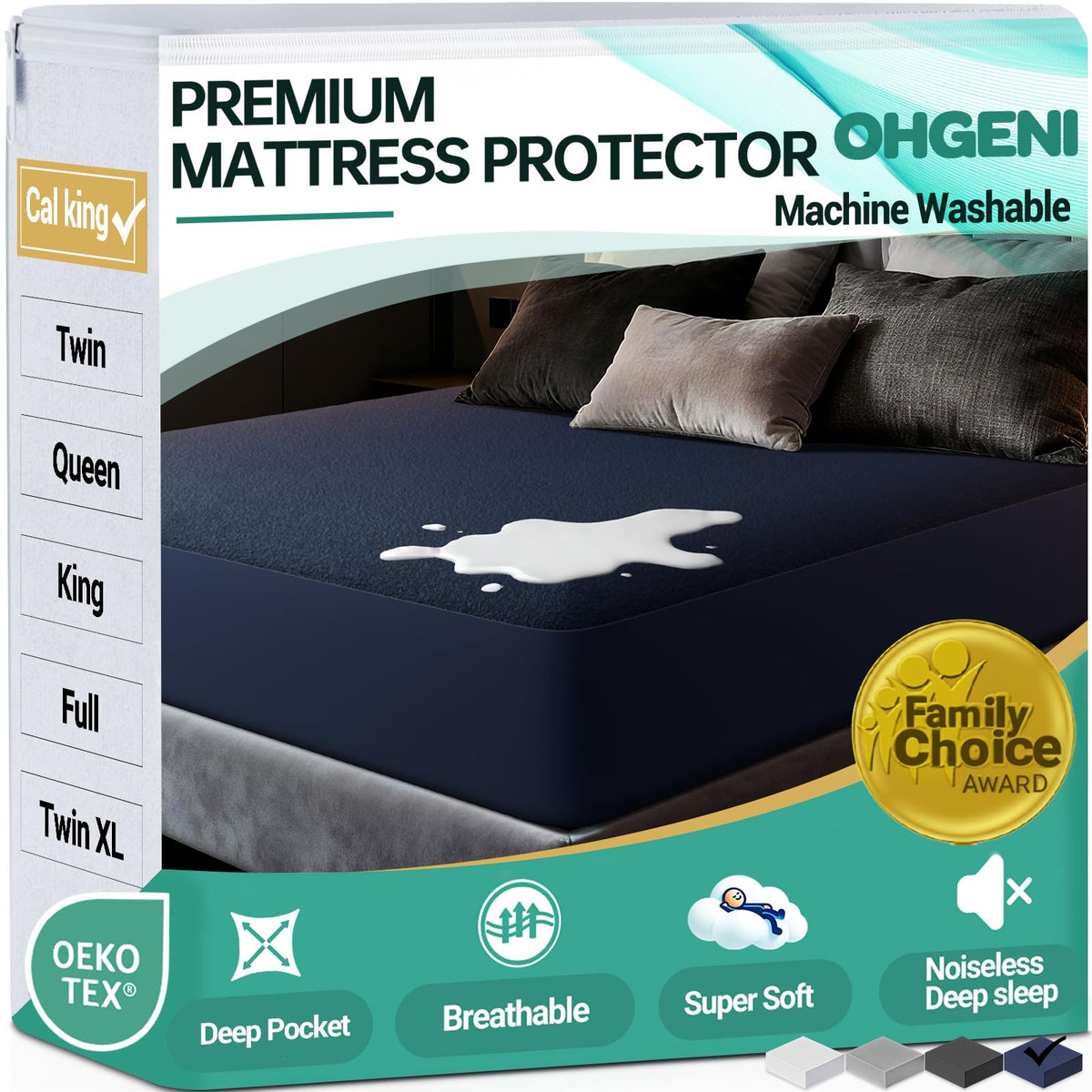 OhGeni Waterproof Mattress Protector, Queen Size Mattress Pad Fitted with Deep Pocket 6"-18", Breathable Noiseless & Soft, Washable Dirt-Proof Mattress Cover for Home, Bedroom, White,Daybed Cover