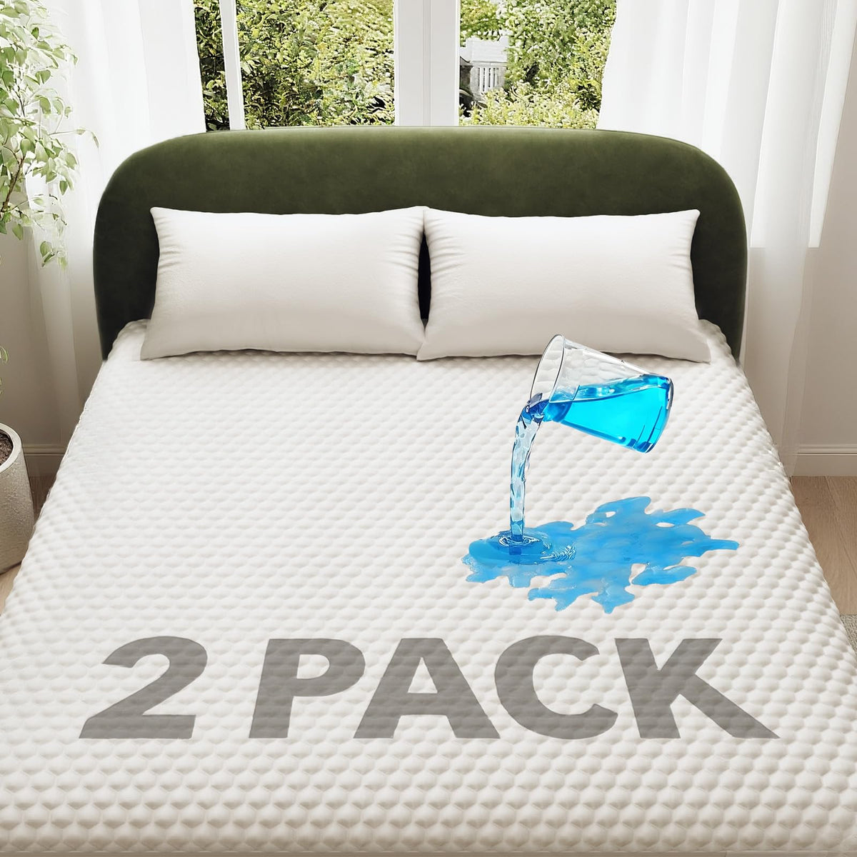 OhGeni Waterproof Mattress Protector,King Size Soft Bamboo Viscose Top Layer Pad,3D-Air Fabric Cooling Breathable Fitted Sheets,Washable Bed Cover,Deep Pocket Noiseless Over 99 Count Hex Bumps