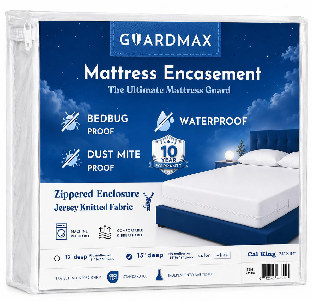 Guardmax Queen Mattress Protector Zippered, Bed Bug Mattress Cover