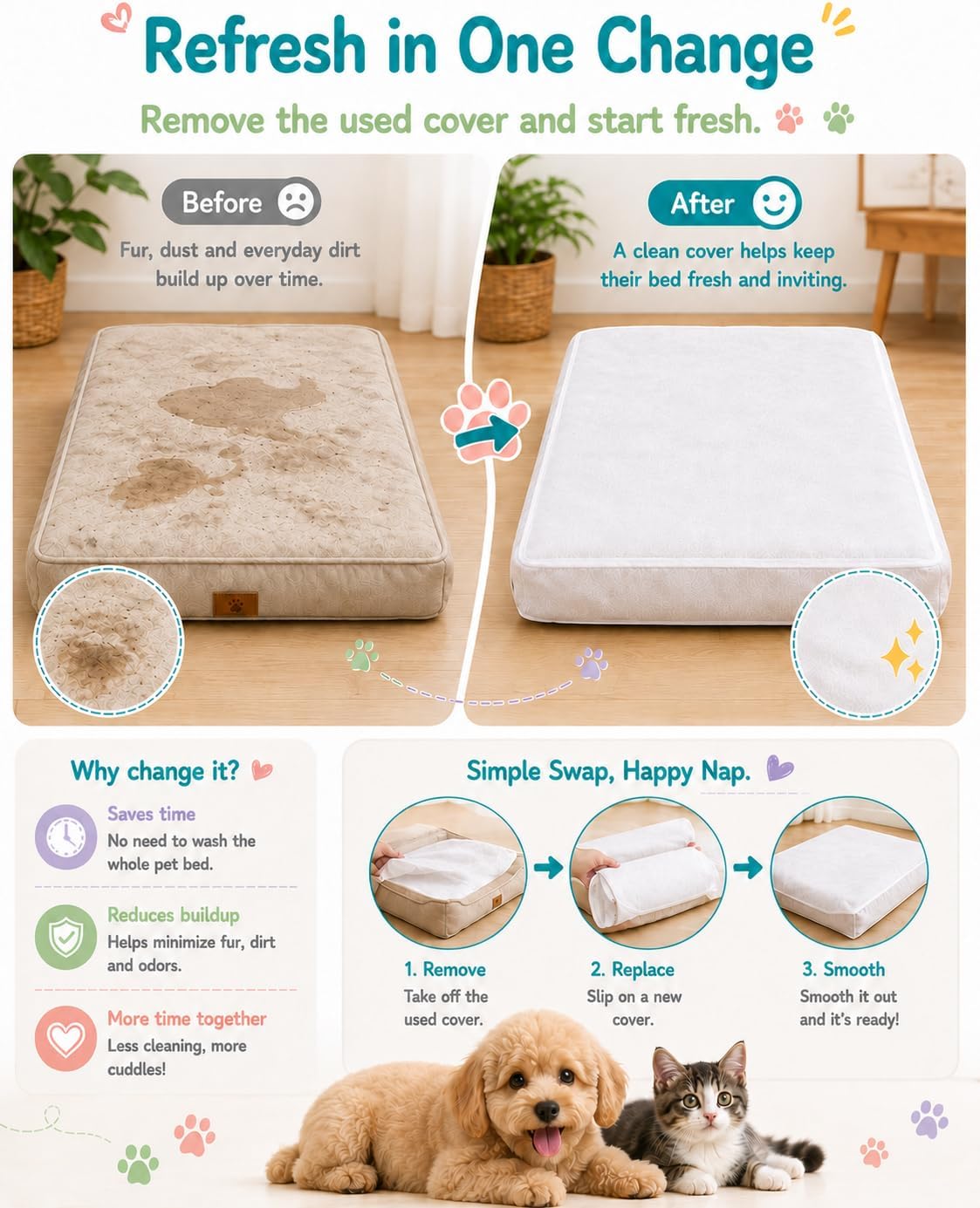 Disposable Dog Bed Covers, 21.7 x 33.5 in, 20 Pack