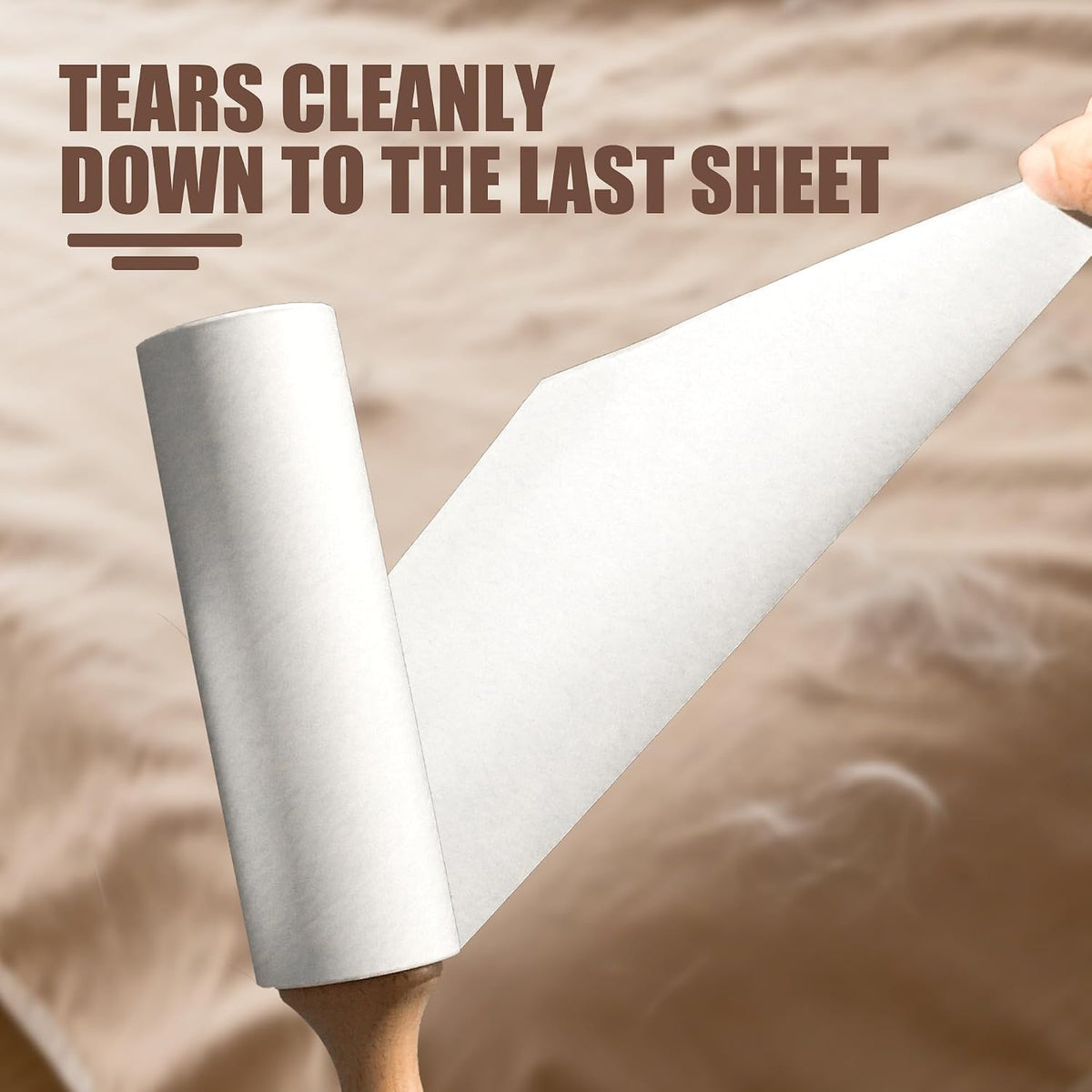 Diagonal Tear Lint Roller with Wooden Handle- 6.3 Inch Refills, 4 Rolls x 100 Sheets with Adjustable Tool | Pet Hair Remover for Furniture, Clothing | Ergonomic Grip, Durable Design