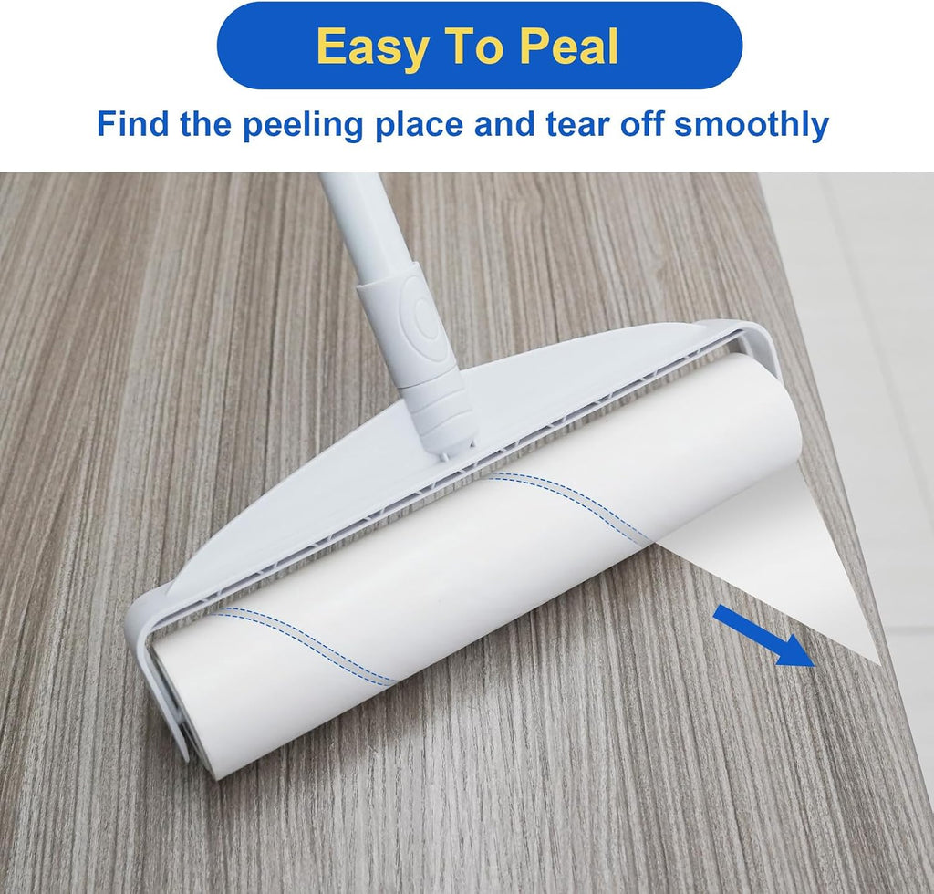 Large Lint Rollers for Floor Carpet, Sticky Floor Roller with 3 Extendable Long Handle for Pet Hair Removal, 9.45" Giant Lint Roller with 360 Sheets for Carpets, Beds, Cars, Clothing