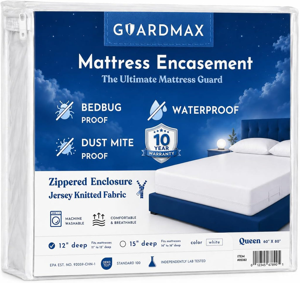 Guardmax Queen Mattress Protector Zippered, Bed Bug Mattress Cover
