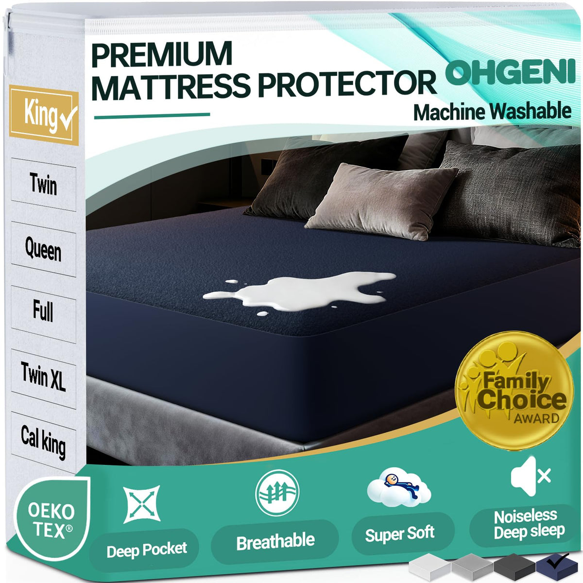 OhGeni Waterproof Mattress Protector, Queen Size Mattress Pad Fitted with Deep Pocket 6"-18", Breathable Noiseless & Soft, Washable Dirt-Proof Mattress Cover for Home, Bedroom, White,Daybed Cover