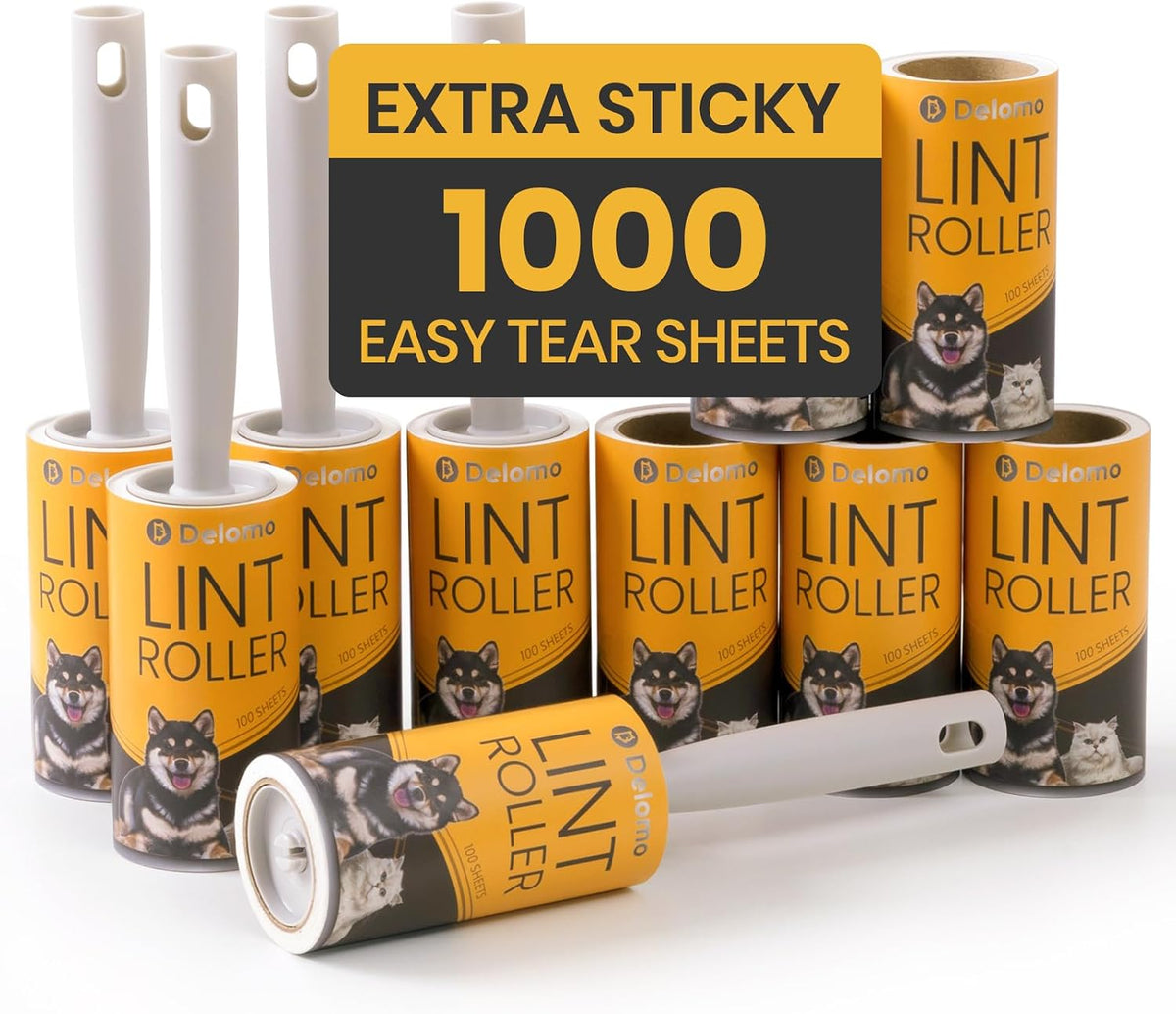 DELOMO Lint Roller for Pet Hair Extra Sticky, Mega Value Set of 1000 Sheets