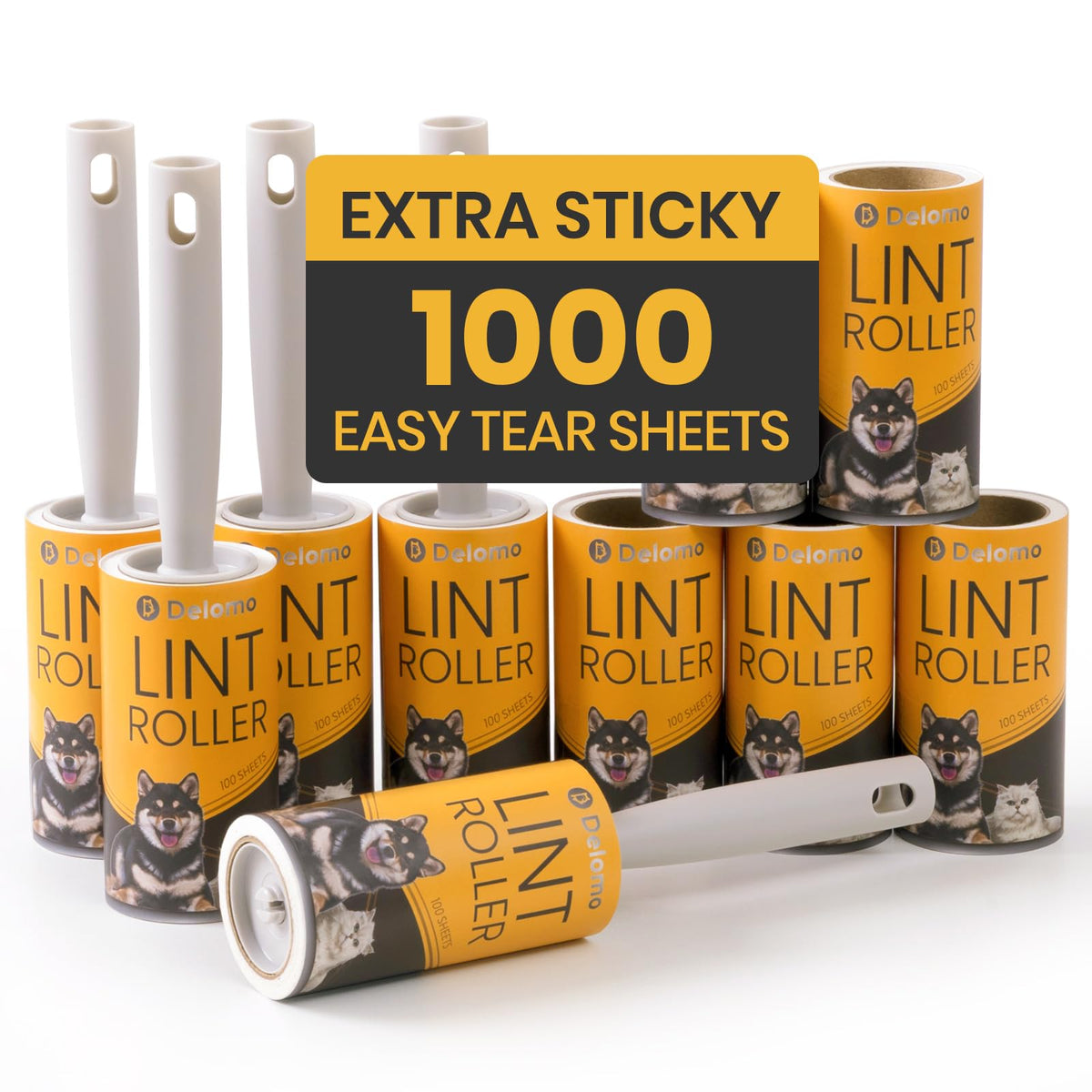 DELOMO Lint Roller for Pet Hair Extra Sticky, Mega Value Set of 1000 Sheets