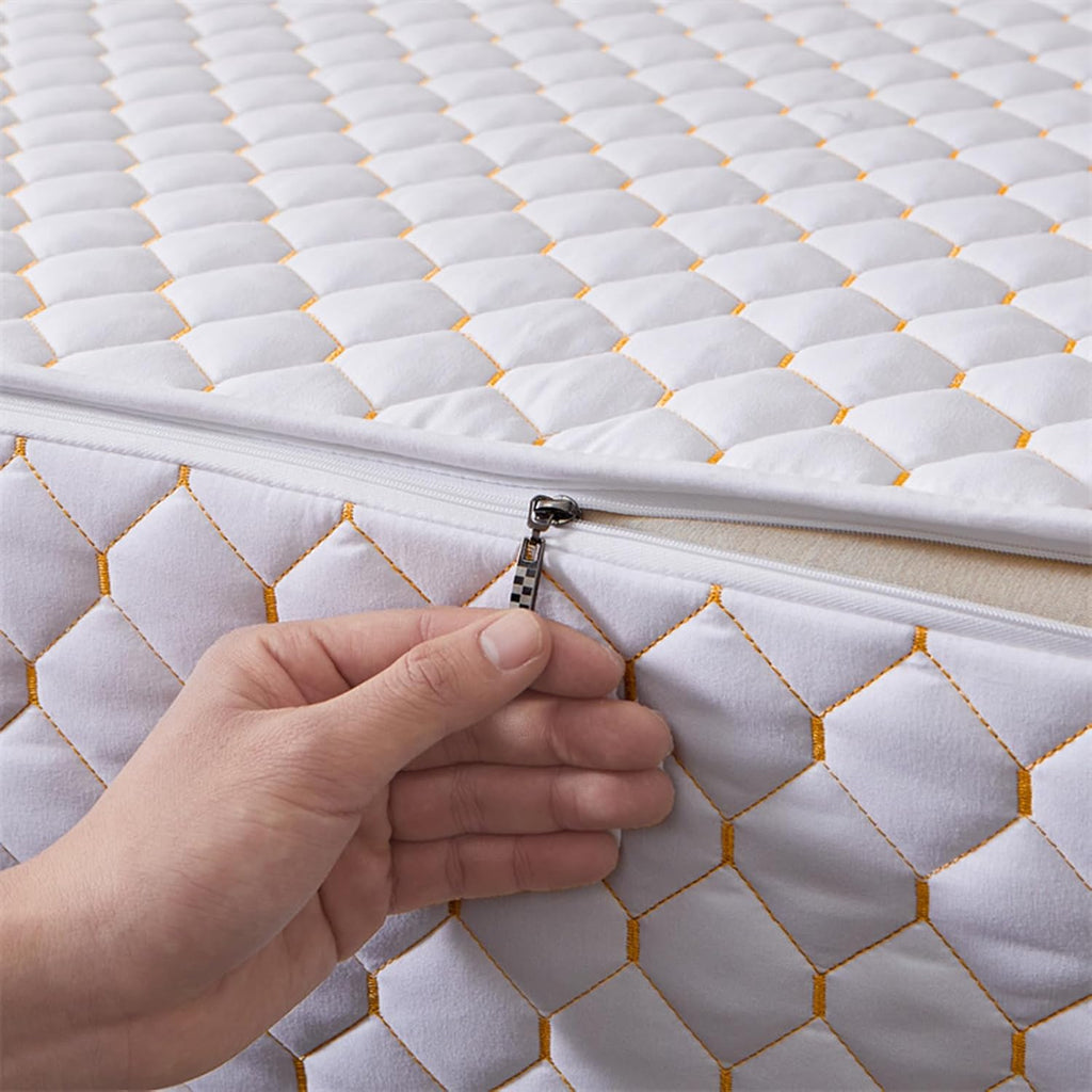 Mattress protector Double Mattress Cover Zipped Quilted Mattress Protector Single/Small Double/King Bed Mattress Topper Cover Fully Total Encasement Cover Anti-dust Washable Fitted Sheet(White a,160x2
