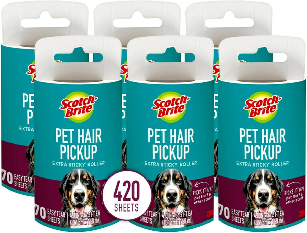 Scotch-Brite Pet Hair Extra Sticky Lint Roller,420 Sheets Total, 6 Pack