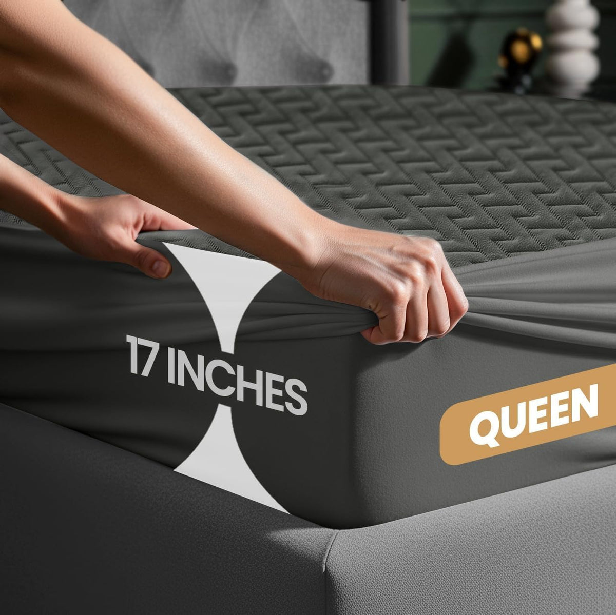Premium Waterproof Mattress Protector Queen Size, Gray, 17" Deep Pocket