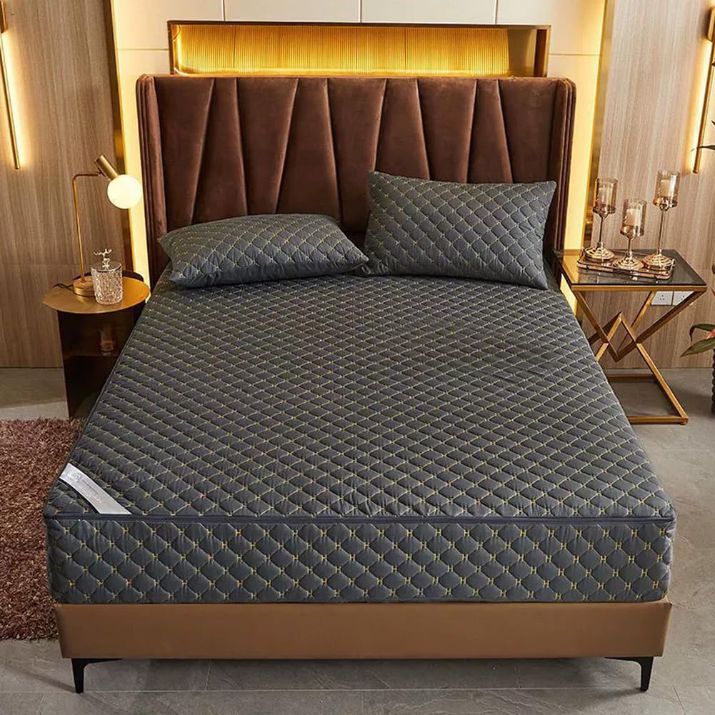 Grey/a,150x200+15cm, Customizable Full Zip Mattress Protector Cover Breathable&Anti Dust Mattress Encasement Cover Double/King Comfortable Fitted Sheet Mattress Cover Washable