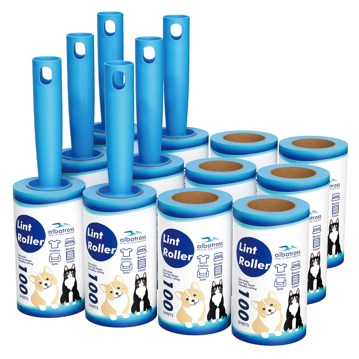 400 Sheets Lint Rollers for Pet Hair Extra Sticky, 2 Handles, 4 Rollers