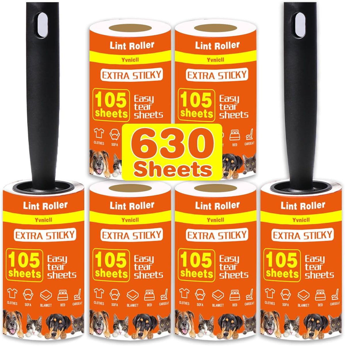 Yvnicll 630 Sheets Extra Sticky Lint Rollers for Pet Hair