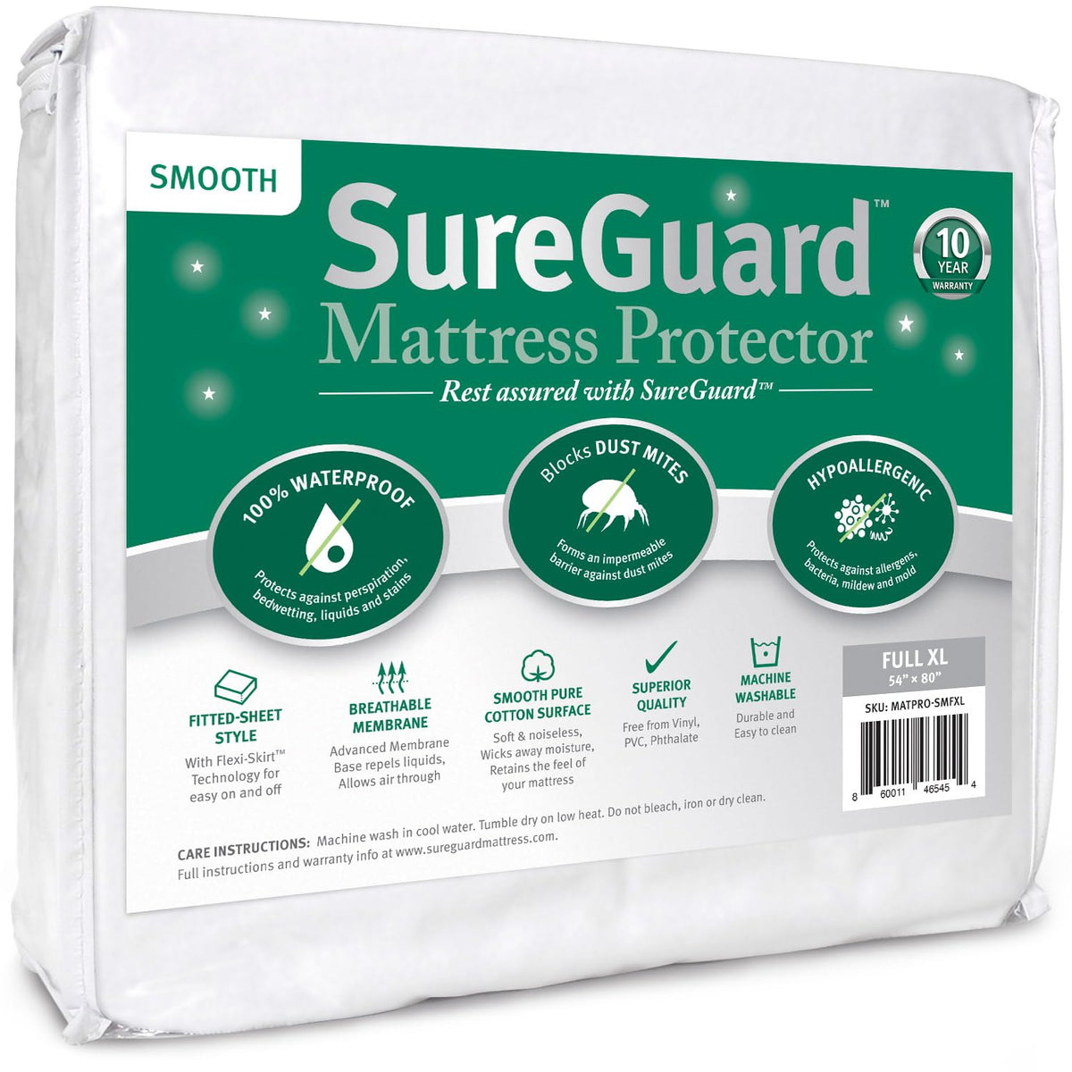 SureGuard Smooth Waterproof Mattress Protector, Twin XL Mattress Cover