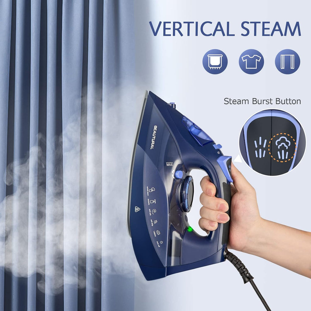 BEAUTURAL Steam Iron for Clothes with Ceramic-Coated Soleplate, 1500 Watts