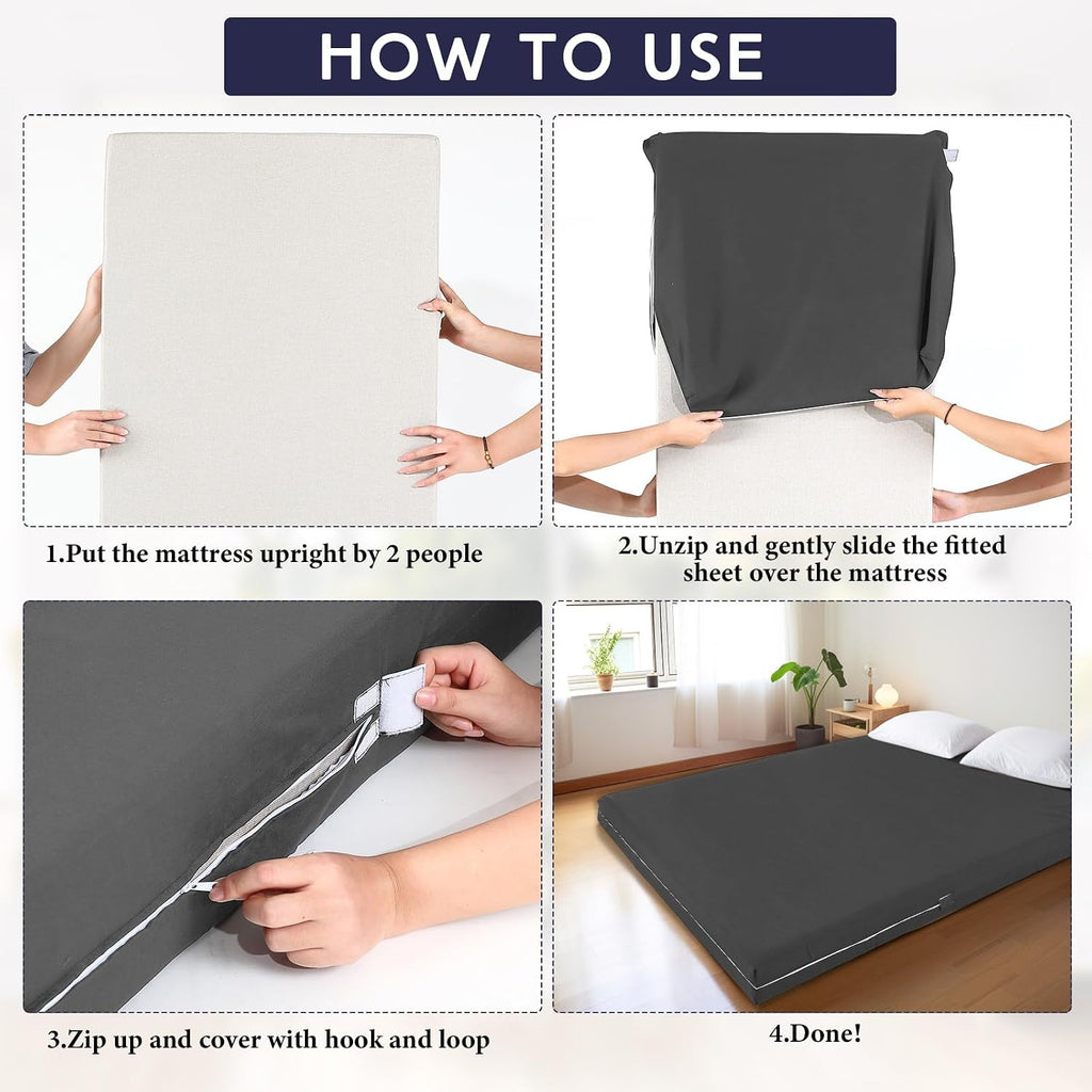 HunnmingRe Zippered Mattress Protector Fitted, Dark Gray, Queen,6-8in