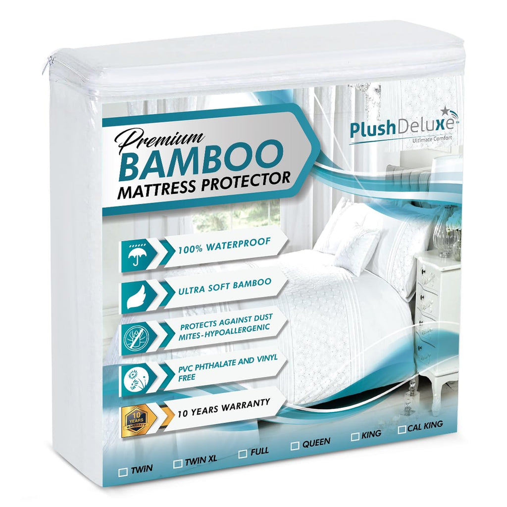 PlushDeluxe Bamboo Waterproof Mattress Protector, King Size, Ultra Soft