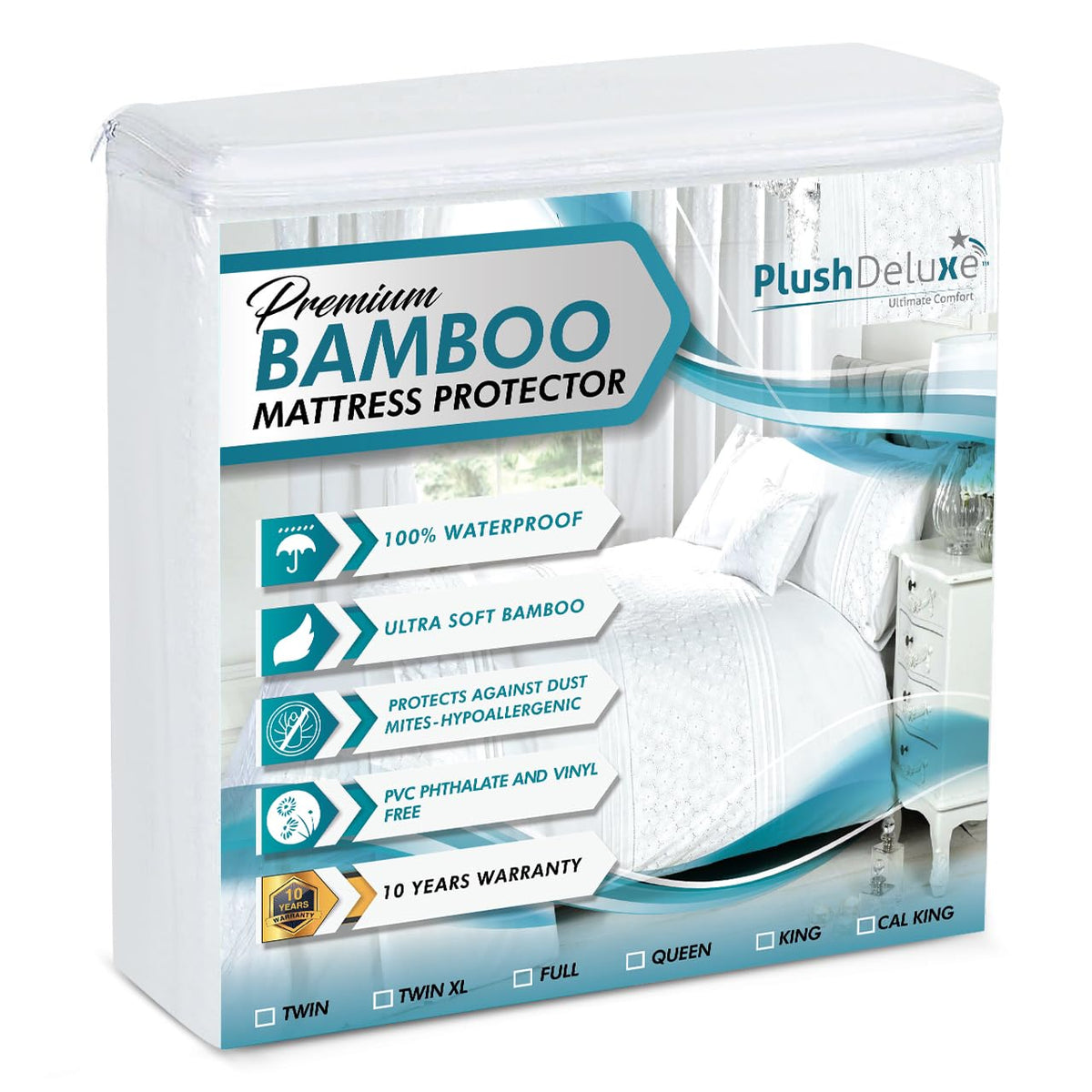 PlushDeluxe Bamboo Waterproof Mattress Protector, King Size, Ultra Soft