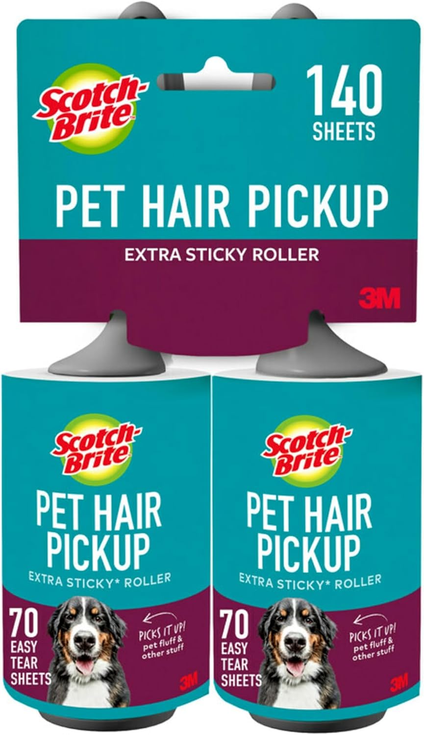 Scotch-Brite Pet Hair Extra Sticky Lint Roller,140 Sheets Total, 2 Pack