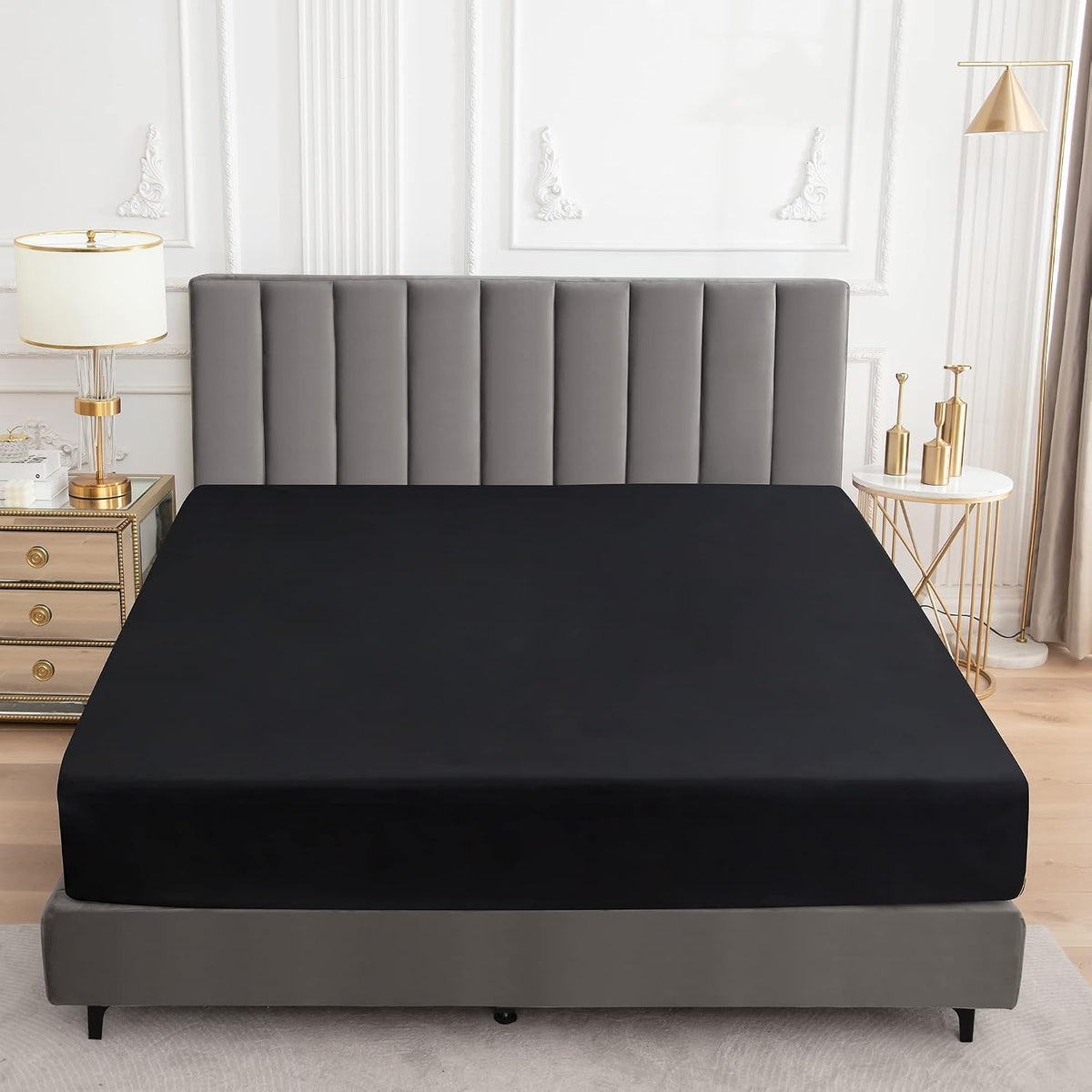 Sufdari Mattress Protector,Waterproof 18" Deep Pocket Mattress Cover Fitted Sheet Style with Elastic Rubber Band,Washable and Easy Care-Black,Queen
