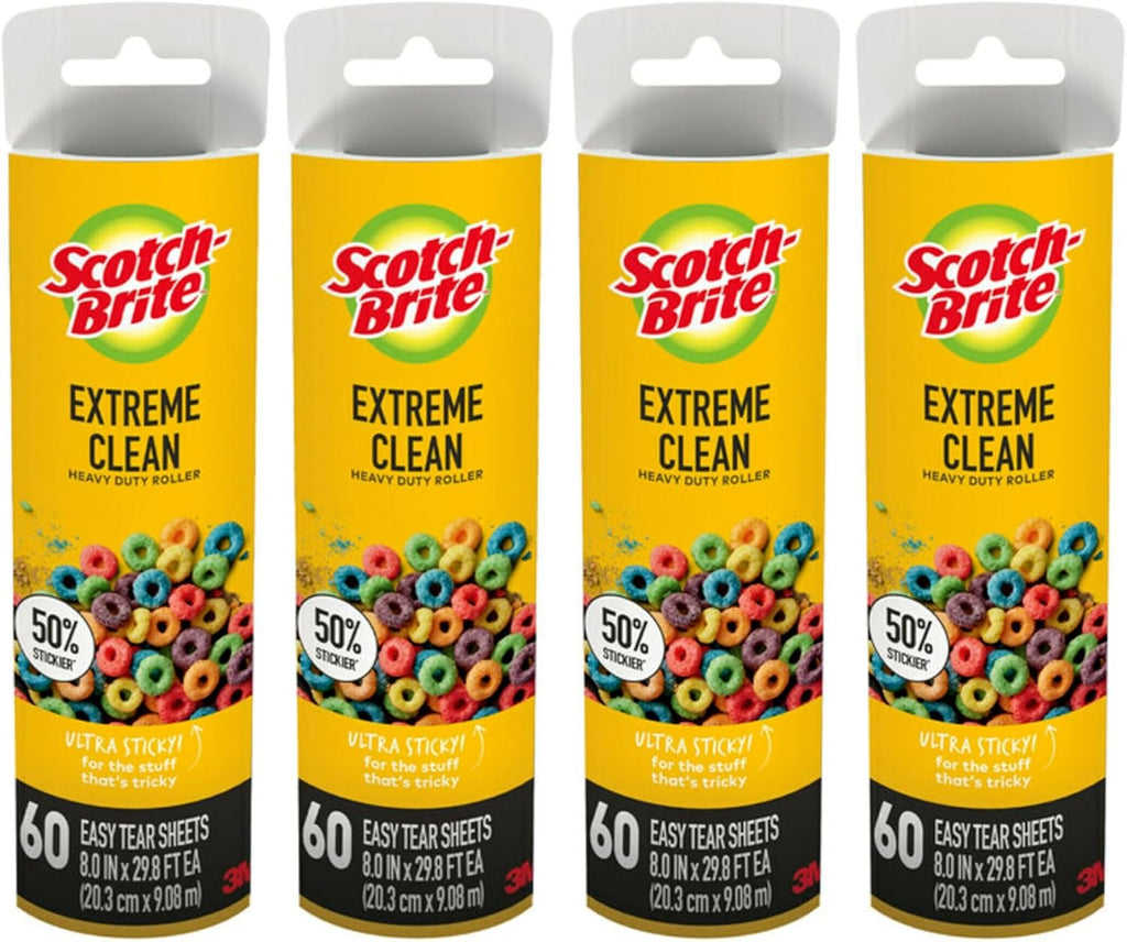 Wide Lint Roller Refills Cat Dog Pet Hair Animal Fur Remover Clothing Upholstery, 60 Per Refill, Pack of 4 (240 Sheets Total)