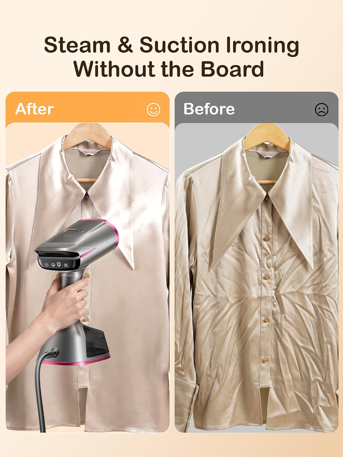 DRFLASH Vacuum Steamer for Clothes, 2 in 1 Handheld Steam Iron with Suction