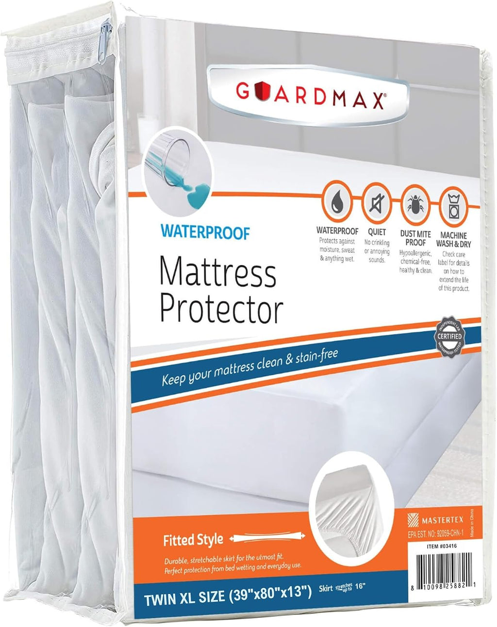 Guardmax Jersey Knitted Twin XL Size Mattress Protector - Waterproof & Dust Mite Proof Mattress Cover with Stretchable Pockets - Soft, Comfortable, & Noiseless Waterproof Fitted Sheet.(39 x 80 x 13)