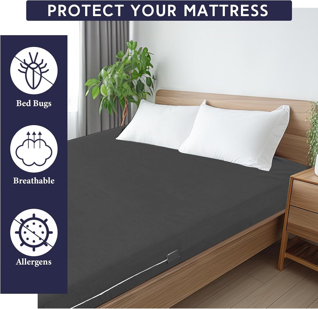 HunnmingRe Zippered Mattress Protector Fitted, Dark Gray, Queen,6-8in