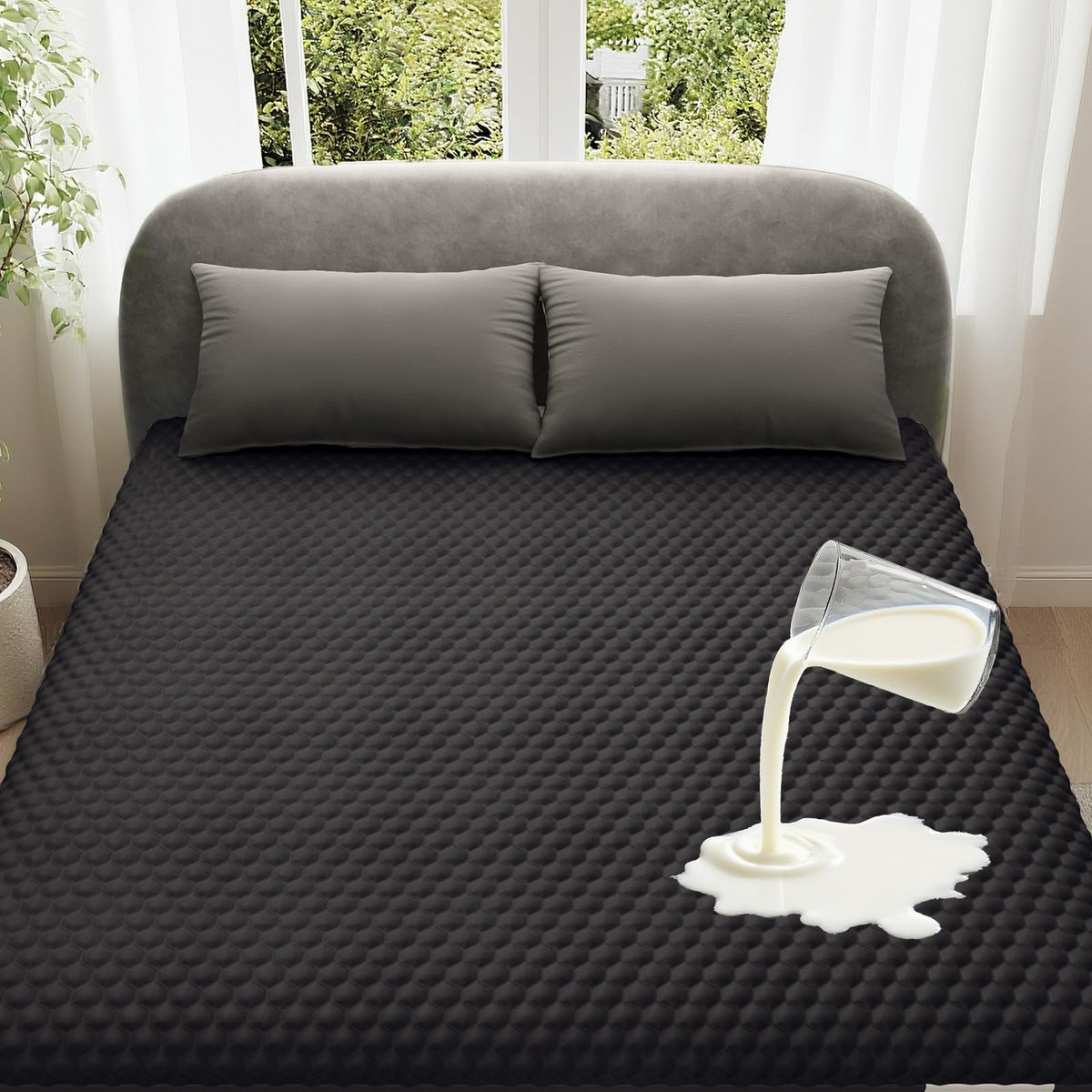 OhGeni Waterproof Mattress Protector,King Size Soft Bamboo Viscose Top Layer Pad,3D-Air Fabric Cooling Breathable Fitted Sheets,Washable Bed Cover,Deep Pocket Noiseless Over 99 Count Hex Bumps