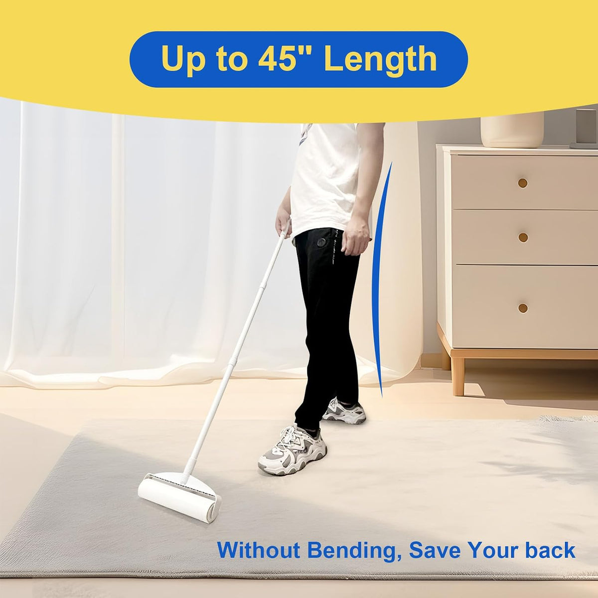 Large Lint Rollers for Floor Carpet, Sticky Floor Roller with 3 Extendable Long Handle for Pet Hair Removal, 9.45" Giant Lint Roller with 360 Sheets for Carpets, Beds, Cars, Clothing