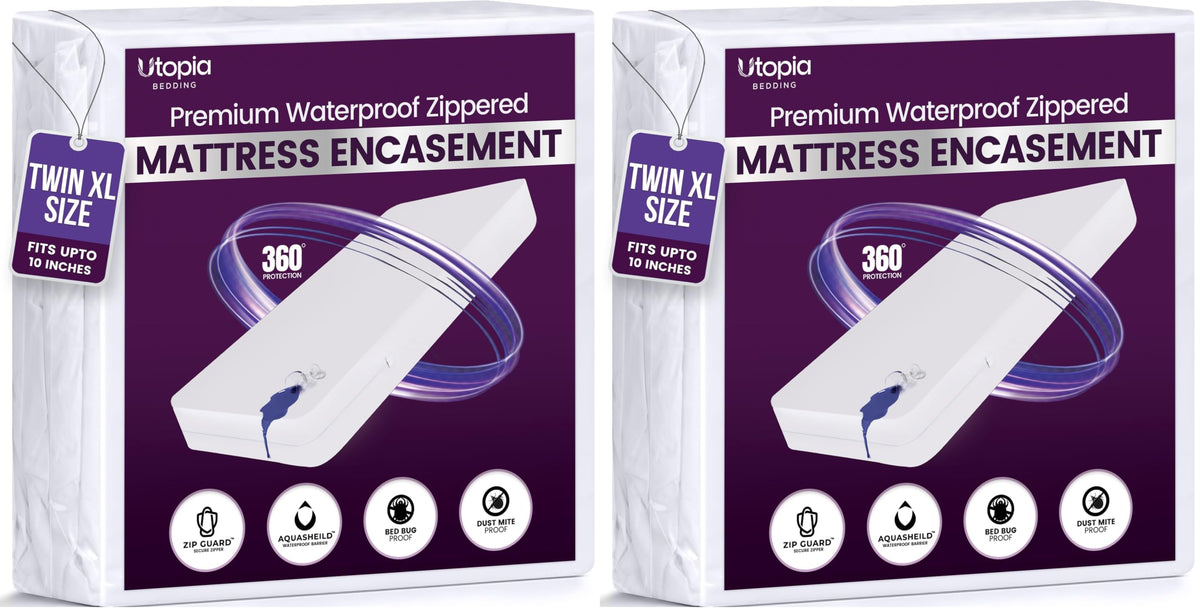 Waterproof Zippered Mattress Protector Queen Size, 12" Deep Pocket