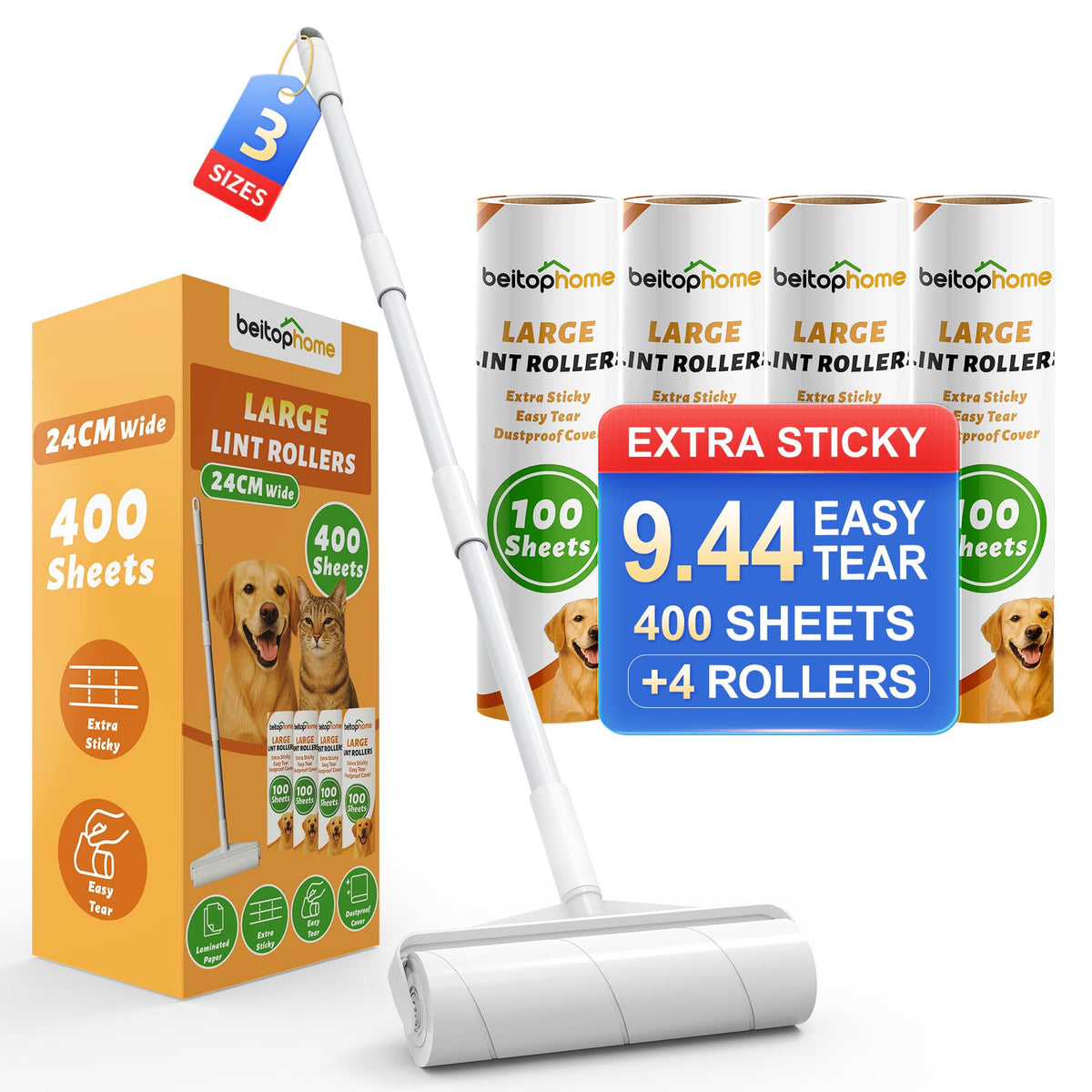 600 Sheets Extra Sticky Lint Roller for Pet Hair