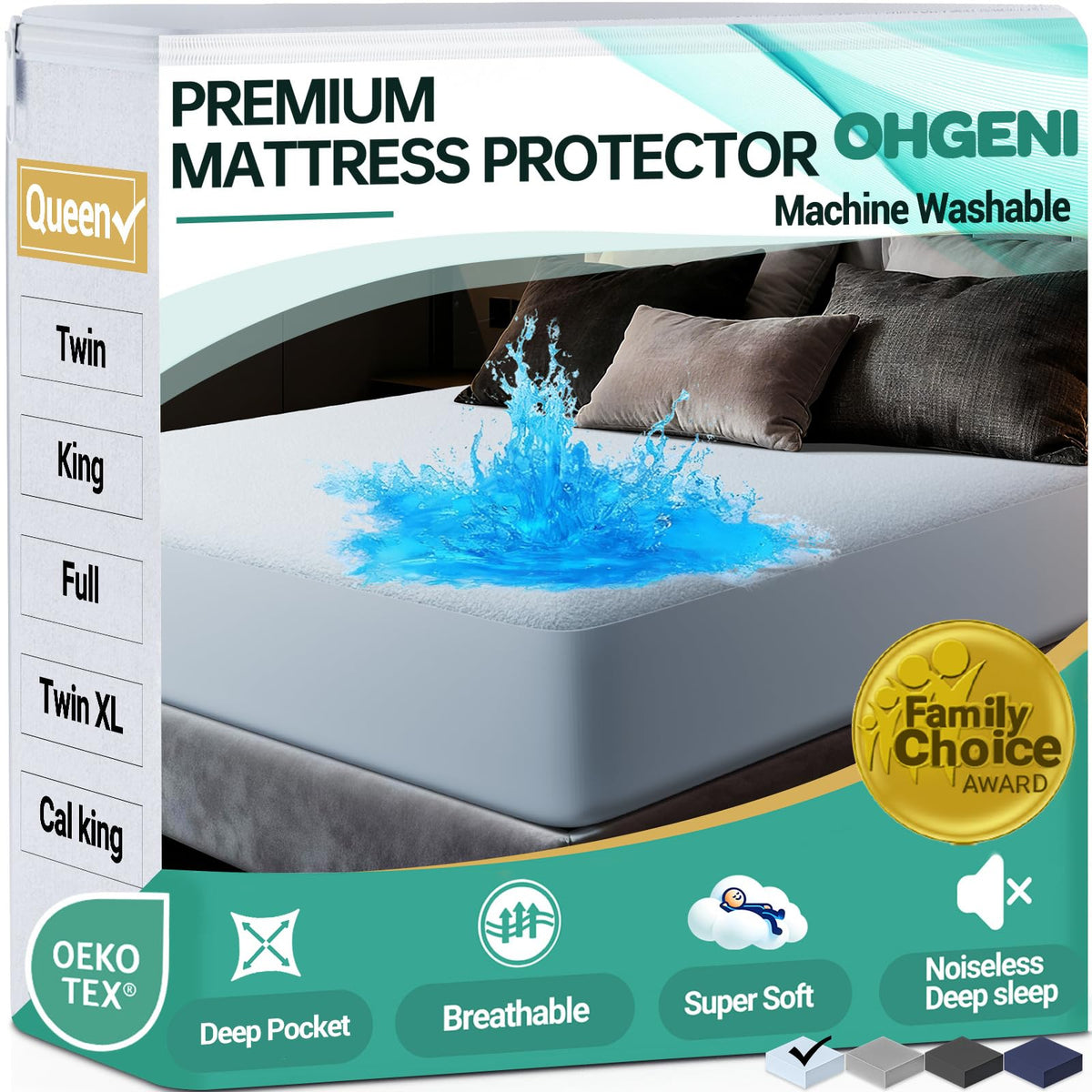 OhGeni Waterproof Mattress Protector, Queen Size Mattress Pad Fitted with Deep Pocket 6"-18", Breathable Noiseless & Soft, Washable Dirt-Proof Mattress Cover for Home, Bedroom, White,Daybed Cover