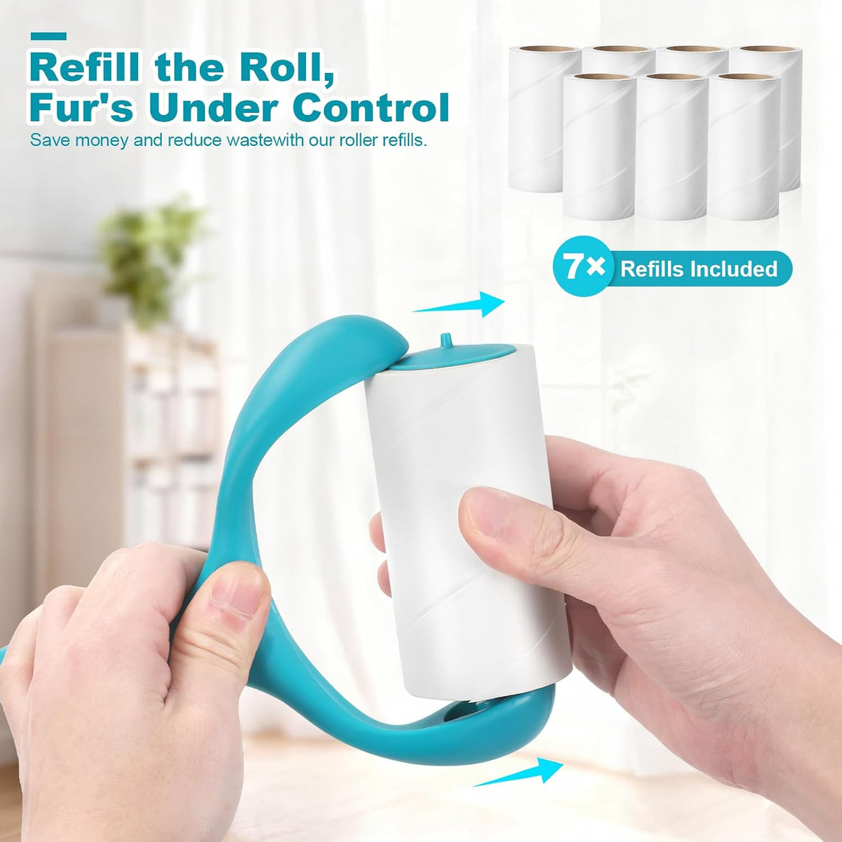 Super Sticky Pet Hair Remover Roll 350 Sheets Set with Upgraded Handle, 7 Rolls, Portable Hair Remover for Clothes, Furniture, Carpets, Dog and Cat Hair
