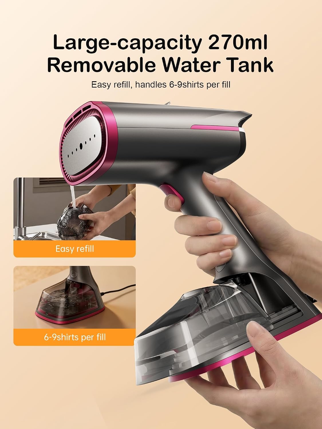 DRFLASH Vacuum Steamer for Clothes, 2 in 1 Handheld Steam Iron with Suction