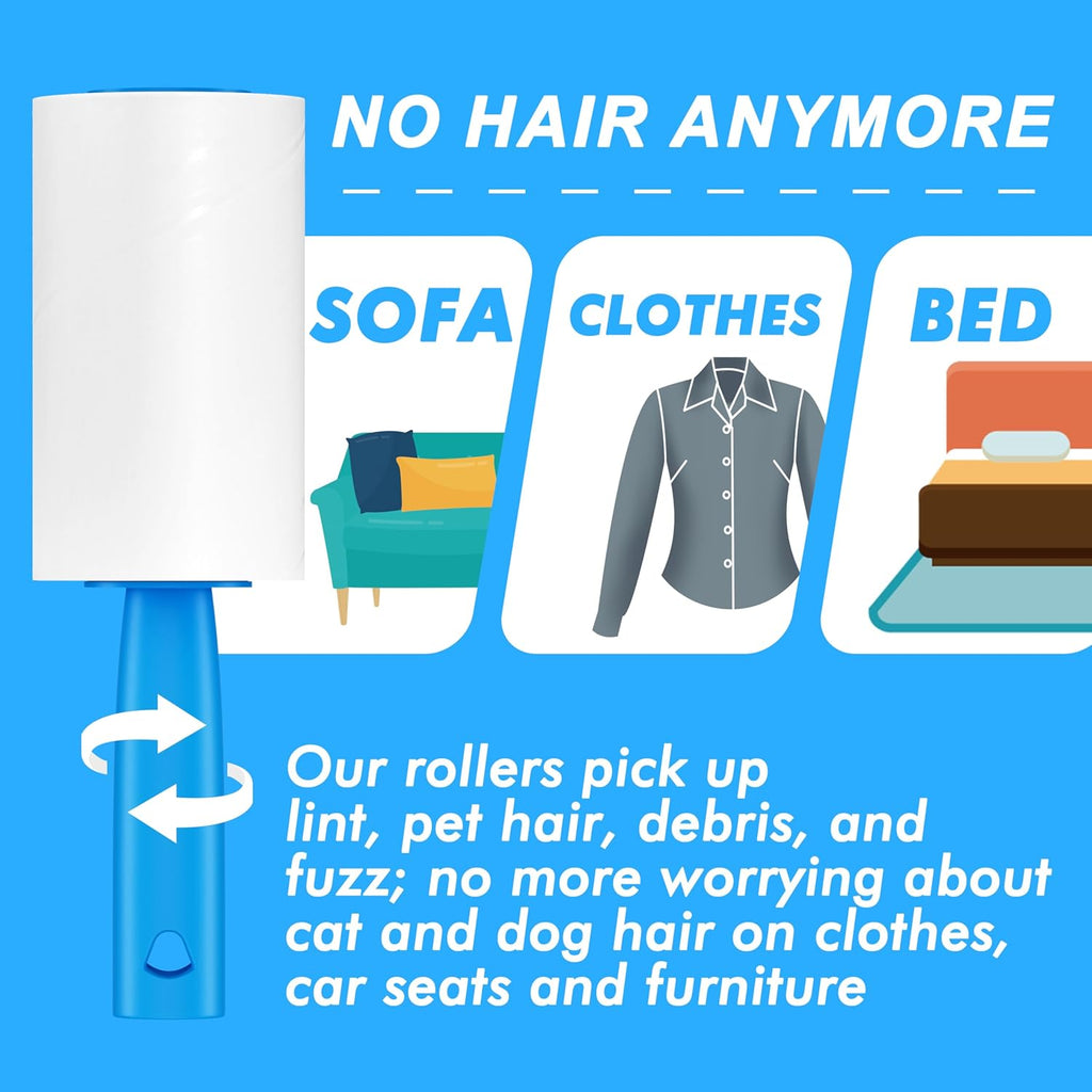 400 Sheets Lint Rollers for Pet Hair Extra Sticky, 2 Handles, 4 Rollers