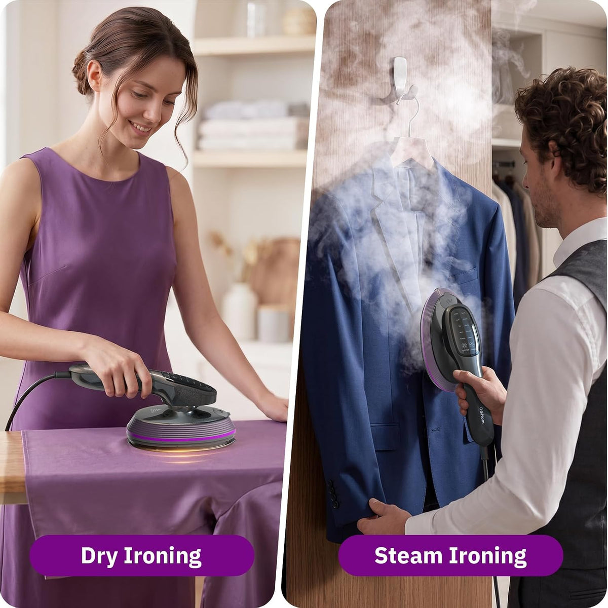 OGHom 2-in-1 Iron & Steamer for Clothes, Handheld Garment Wrinkle Remover
