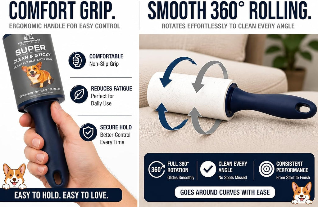 Extra Sticky Lint Roller for Pet Hair, 6 Pack 600 Sheets