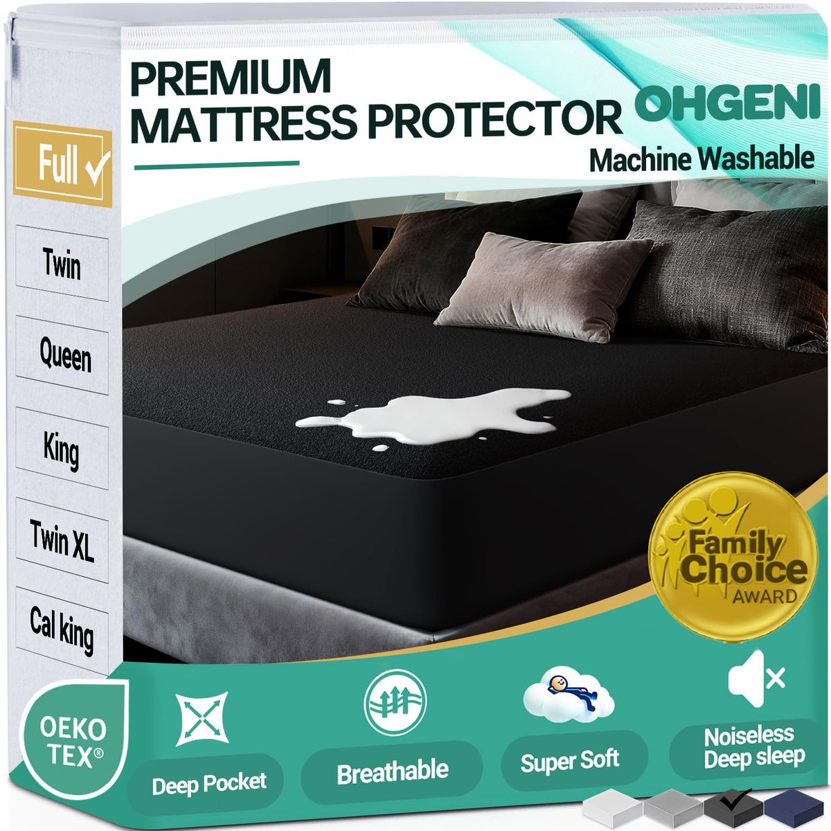 OhGeni Waterproof Mattress Protector, Queen Size Mattress Pad Fitted with Deep Pocket 6"-18", Breathable Noiseless & Soft, Washable Dirt-Proof Mattress Cover for Home, Bedroom, White,Daybed Cover