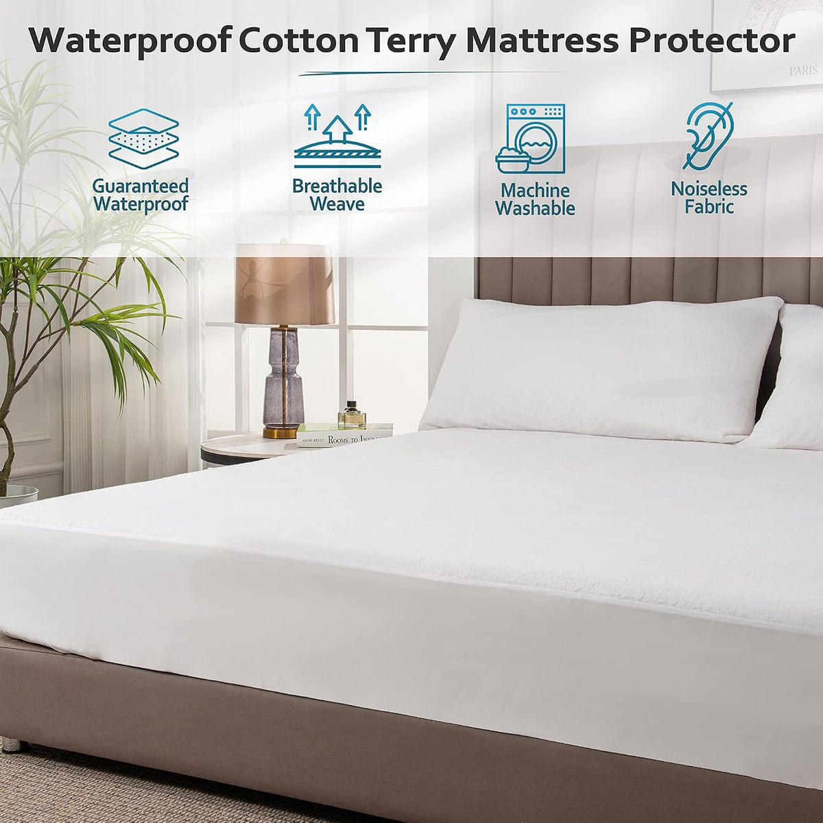 PlushDeluxe Waterproof Queen Mattress Protector, Terry Cotton